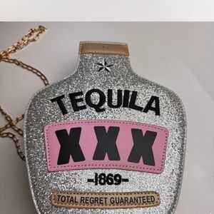 Silver and Pink Tequila Bottle Crossbody Bag